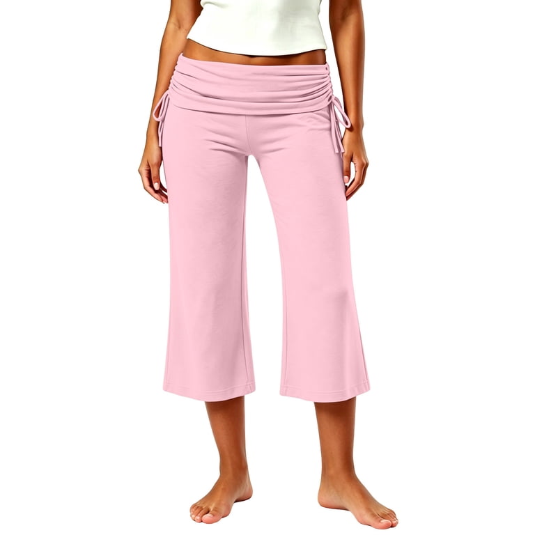 パンツ shalomclub mayo capri pants ShomPort Fold Over Capri Pants for Women Wide Leg Low Waist