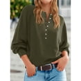 thumbnail image 4 of Suéter de Cuello Redondo con Botones para Mujer, Larga, Estilo Henley, Ideal para Otoño. Camisetas Tipo Jersey de Punto Suelto y Moderno. Verde XXXL, 4 of 7