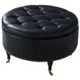 thumbnail image 4 of Landon Ottoman de Rangement en Cuir PU Noir - Rond - Capitonné - Roulettes, 4 of 8