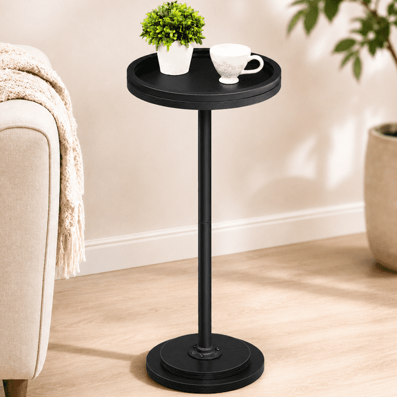 MEHOOM Round Side Table, Black Drink Table for Small Spaces, Modern Accent End Table for Living Room, Bedroom