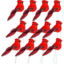 Berfutall-Cardinal Clip On Christmas Tree Ornament Decorations - Red Feathers Set of 12 Pieces Each is 2.8" Lon(A)