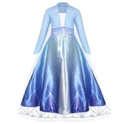 Jurebecia Snow Queen Princess Dress up Costume for Girl Birthday Party Blue Dresses up Little Girls Christmas Halloween Cosplay Costume with Accessories 6T 4-5 Years
