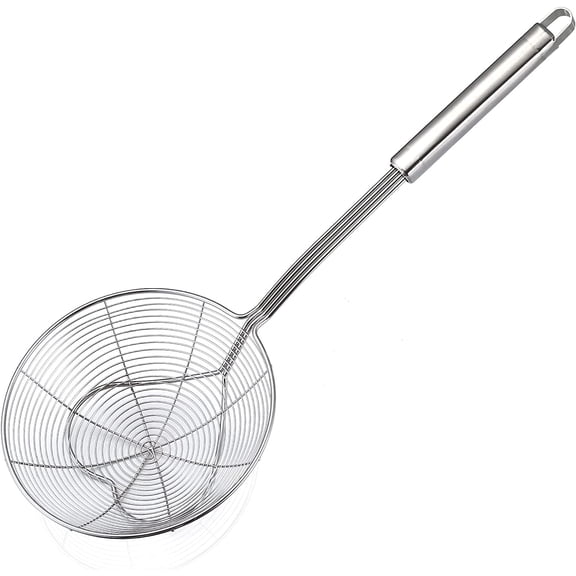 Strainer Spoon for Cooking and Frying, 6.3 Inches Strainer with Handle Stainless Steel Kitchen Utensils Fryer Scoop Strainer Spoon