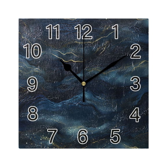 Ryvnso Blue with Golden Marble Wall Clock Square Silent Non-Ticking Battery Operated 7.78"