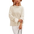 thumbnail image 1 of FOCUSNORM Pull Tricoté Automne Hiver pour Femmes Manches Longues Col Haut Ourlet Fendu, 1 of 8