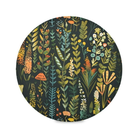 Round Plate Mat 15.4x15.4 Inchesx1 Placemat Table Mat Kitchen Mat Coffee Mat Fabric Thick, Strong Wear-Resistant, Heat Resistance Cartoon Green Leaves