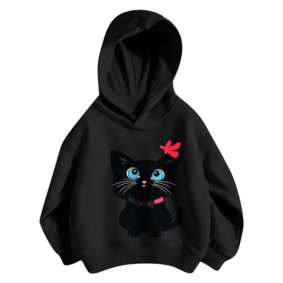 Kiijoy Toddler Girls Hooded Sweatshirt Fall Loose Pullover Hoodie, Black, Sizes 4-5T