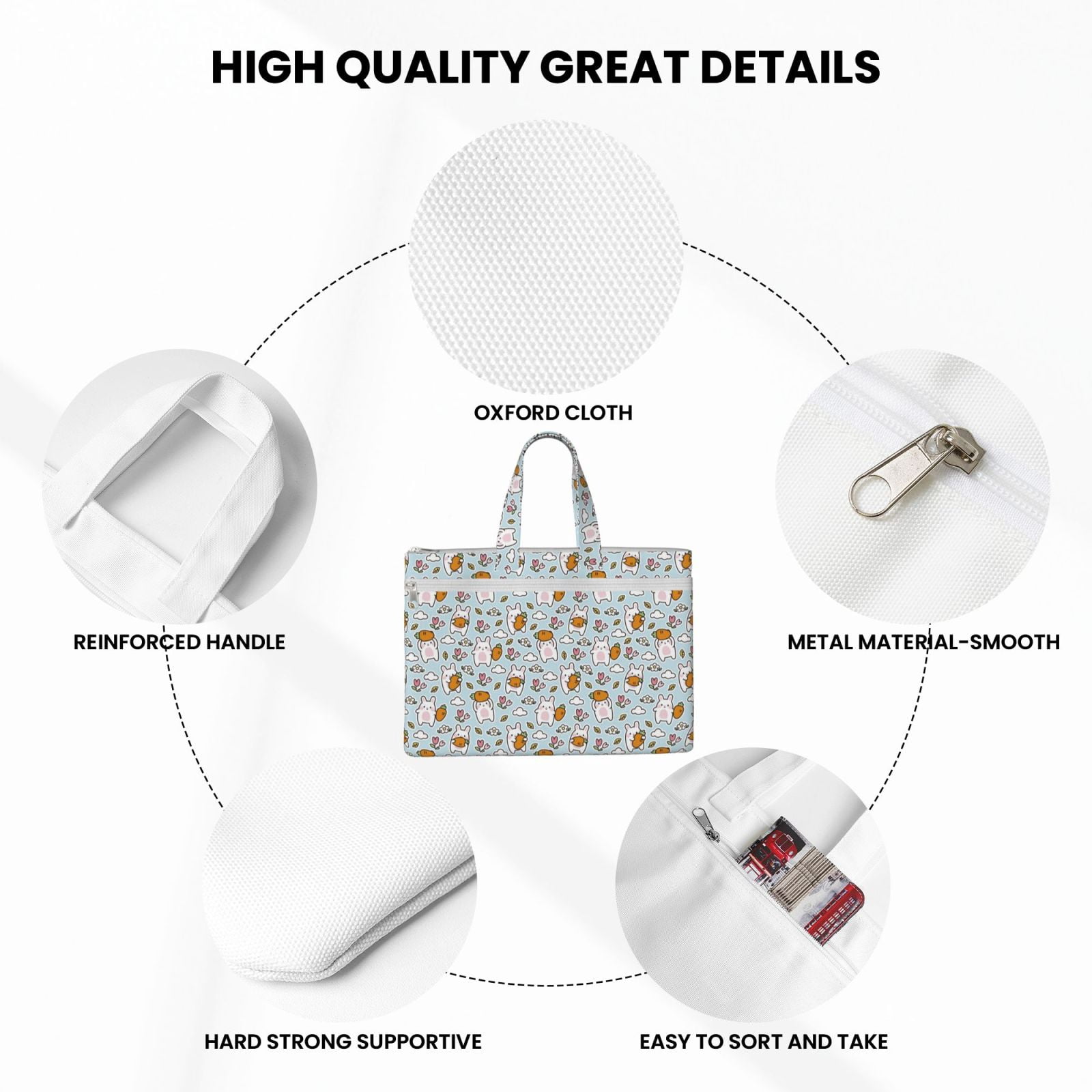 Kdxio Cute Rabbit Hold Carrot File Tote Document Bag Business Briefcase Bag Document Organizer Tote Briefcase for Letter A4 Files Business Teacher Office Bag