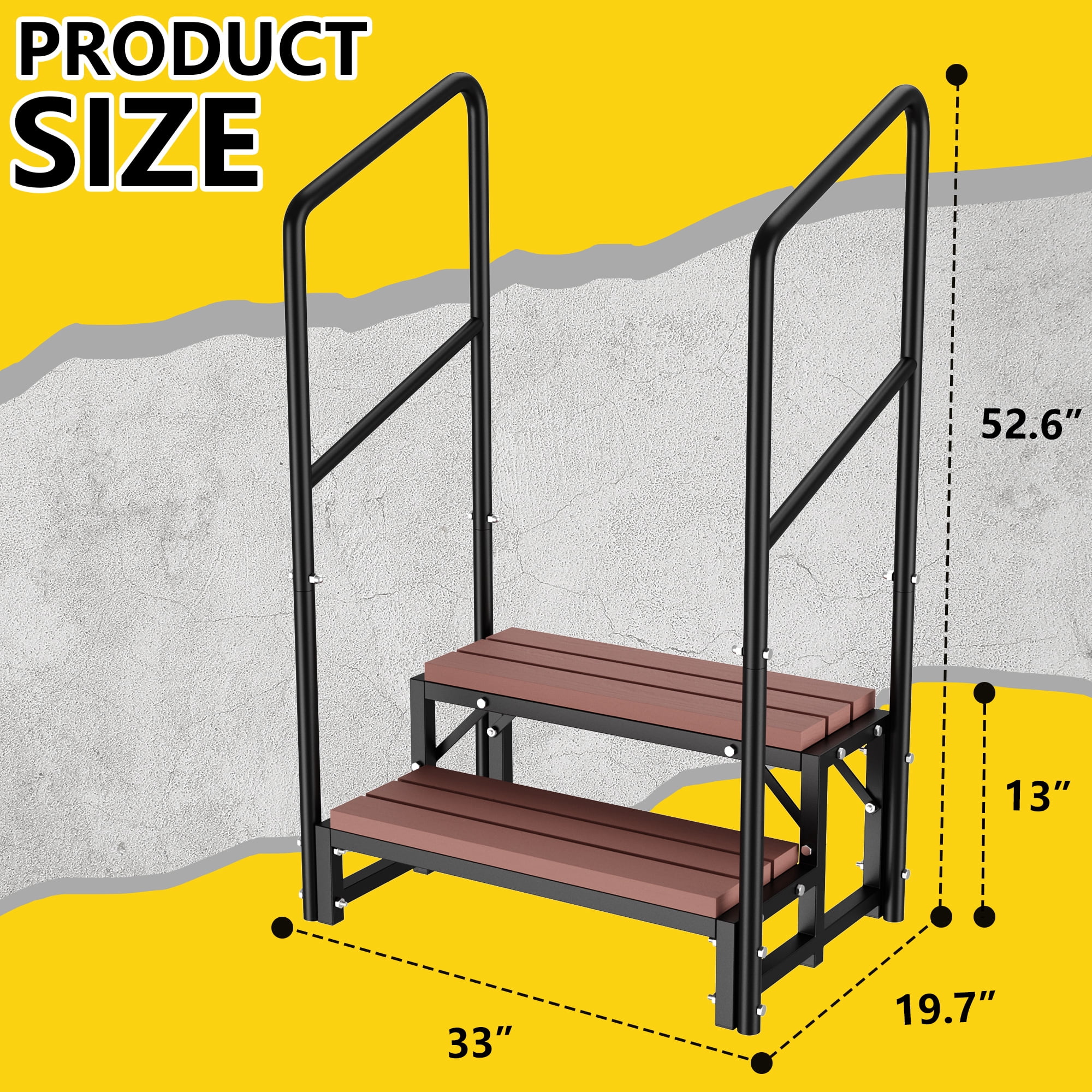 2 Step Hot Tub Steps with Dual Handrails, 400 lbs Heavy Duty Spa Steps, Non-Slip Outdoor Pool & RV Stairs