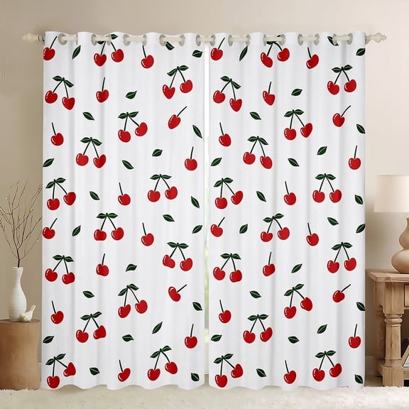 Manfei Cherry Curtains Pack of 2 (42x84 Each) For Teens, White Red Curtains Blackout, Cartoon Fresh Fruit Bedroom Curtains, Window Curtains Room Decor