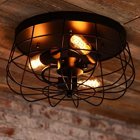 Lovedima Industrial Loft Metal Cage Three Exposed Bulbs Semi Flush Lovedima Industrial Loft Metal Cage Three Exposed Bulbs Semi Flush Mount Ceiling Light Lamp Fixture In