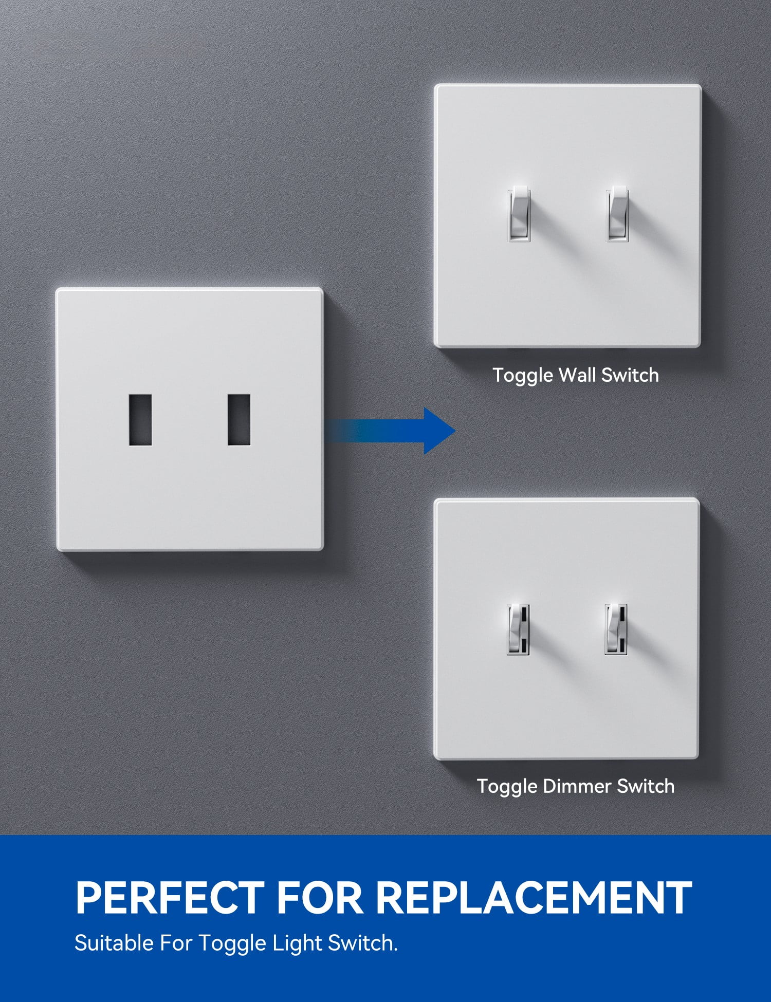 Hyper Tough Double Toggle Screwless Wallplate, Fits Two Standard Toggle Switches and Snaps Securely into Place for a Smooth Finish, White