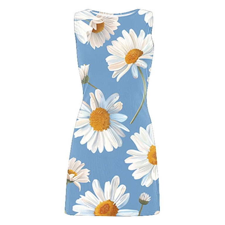knee length dresses for ladies Gingham And Daisy Print Bodycon Mini Dress– Jessica Ricci Jewelry main image 0