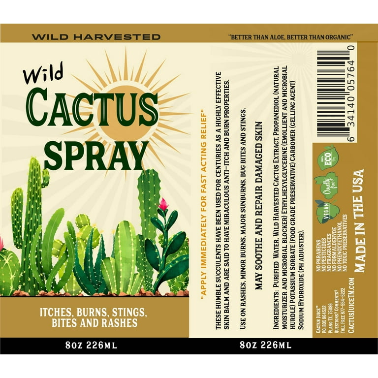 Cactus Juice, Wild Harvested Cactus Spray, 8oz, Sunburn and Itch Relief -  Walmart.com