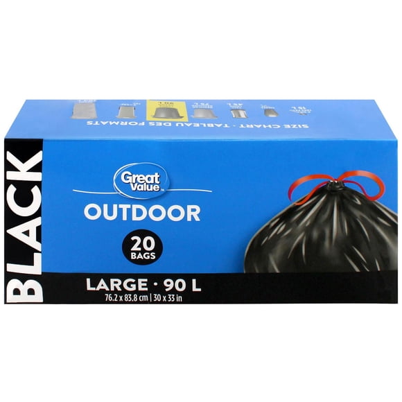 Great Value Large Outdoor Garbage Bags, 90L , 20bags