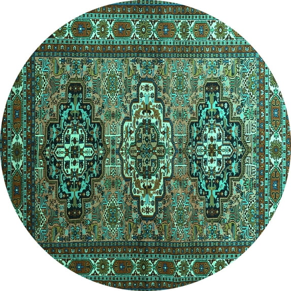 Ahgly Company Indoor Round Persian Turquoise Blue Traditional Area Rugs, 5' Round