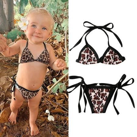 

Baby Girl Toddler Leopard Swimwear Swimsuit 2PCS Bikini Set Bathing Beachwear Black 12-18 Months
