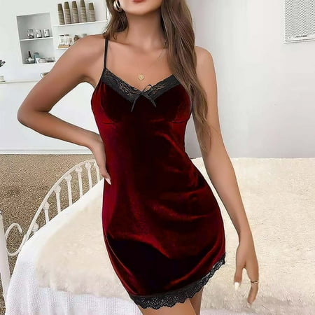

Binmer Women Summer Dress Nightgown Sexy Lace Patchwork Suspender Skirt Nightdress Short Nightdress