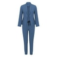 thumbnail image 4 of GILIGEGE Two Piece Sets for Women Women's Two Lapels Suit Set Long Sleeve Jacket Pant Suit Slim Trouser Jacket Suit Blue 3Xl, 4 of 6