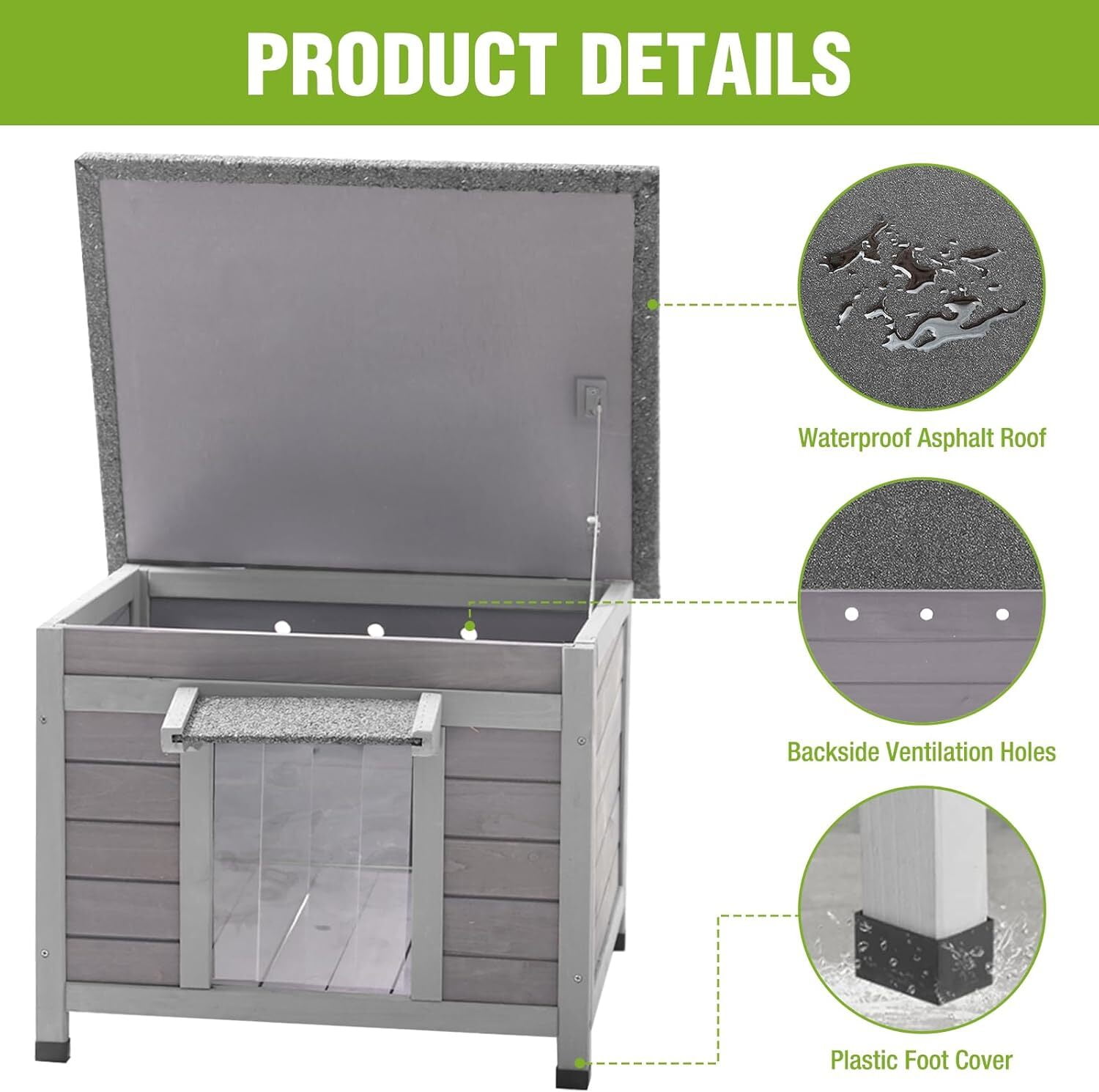 Aivituvin Outdoor Cat House Waterproof Cat Shelter, Wooden Feral Cat House Outside with Openable Top and Removable Floor Gray