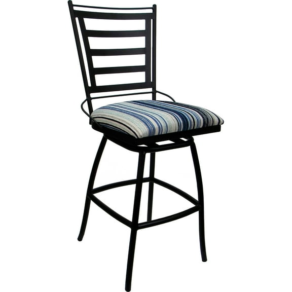 Aluminum Outdoor Counter Bar Stool 26" Jenna NO Arms - Drift Blue Fabric - Black