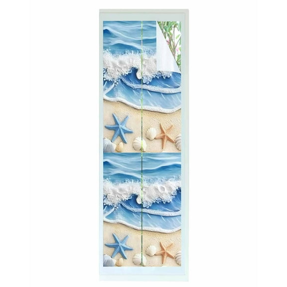 Window Privacy Film Sea Coastal Stained Glass Window Film Decorative Sun Block Window Cover Summer Ocean Starfish Conch Blue Beach Window Clings Static Adhesive Sticker for Bathroom 23.6"x78.7"