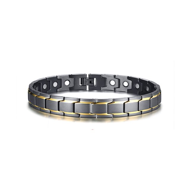 Men's Health Magnetic Anklet Black & Gold Tone Stainless Steel Bio Energy Power