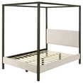thumbnail image 4 of Pemberly Row Queen Canopy Bed w/ Padded Headboard & Bronze 4 Post Frame in Ivory, 4 of 6