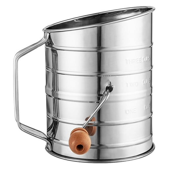 Masteelf Stainless Steel Flour Sifter with Hand Crank Design for Easy Kitchen Use Fine Mesh Sifting Tool 3 Cups Silver