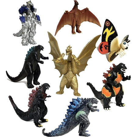 Monster Dinosaur Toys King of The Monsters Movable Joint Action Figures Mini Mothra Imago Shin Burning Heisei Mecha Ghidorah Kids Birthday Cake Toppers Pack, Travel Bag