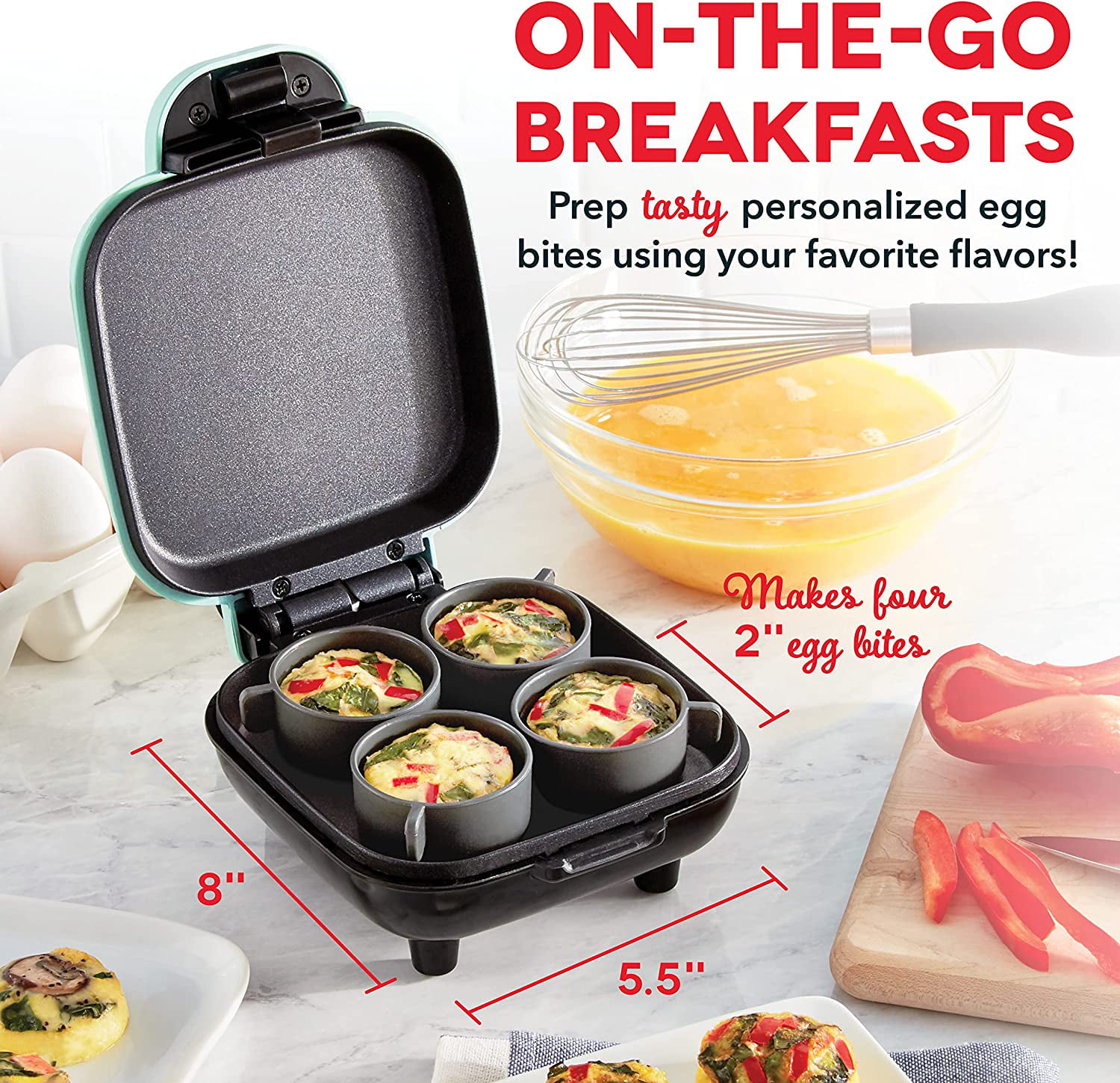  FineMade Sous Vide Style Egg Bite Maker Machine with 4 Silicone  Molds, Grilled Cheese Maker, Mini Griddle, Ideal for Breakfast Sandwiches,  Snacks, Desserts, 8 Mini Egg Bites & 2 Large Egg