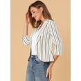 thumbnail image 2 of Blazer De Solapa Con Muescas Allegra K Mangas 3/4 A Rayas Mujer blanco M, 2 of 6