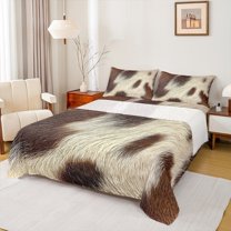 jejeloiu Cattle Hide Pattern Twin Sheet Sets,Rustic Farmhouse Hunting Twin Fitted Sheet,Beige Brown Flat Sheet For Adults,Luxury Bedroom Decor,3pcs