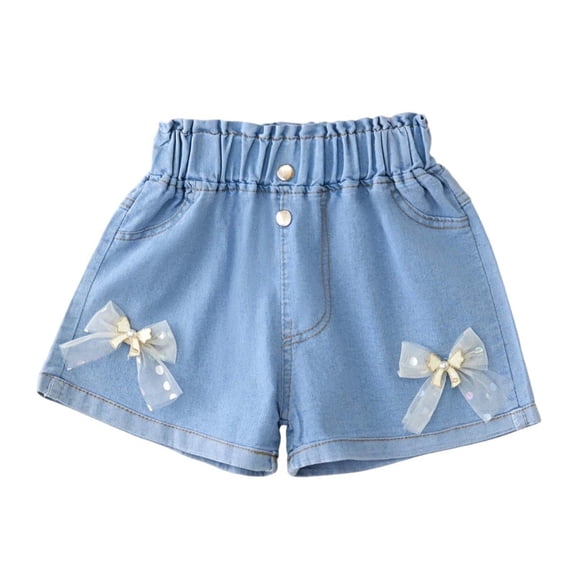 XUNKUSGA Jean Shorts Baggy Cute Y2k Elastic High Waist Denim Shorts for Teen Girls 2-13Y Summer Cute Decorative Shorts for Girls,Blue,2-3 years
