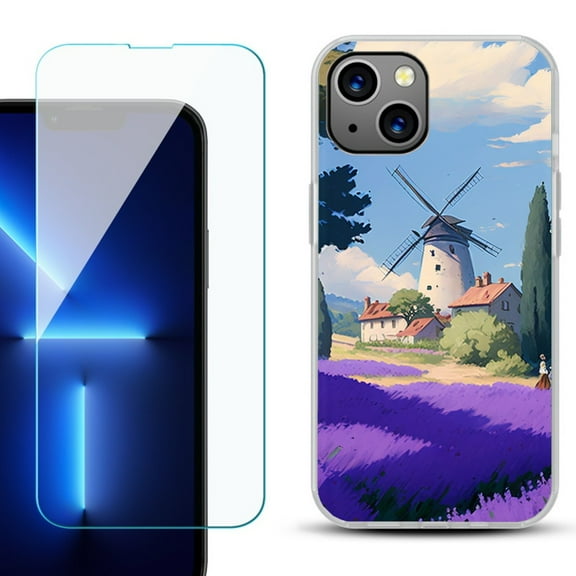 OneToughShield ® for iPhone 15 Plus Shockproof Phone Case, with Tempered Glass Screen Protector - Lavender Field