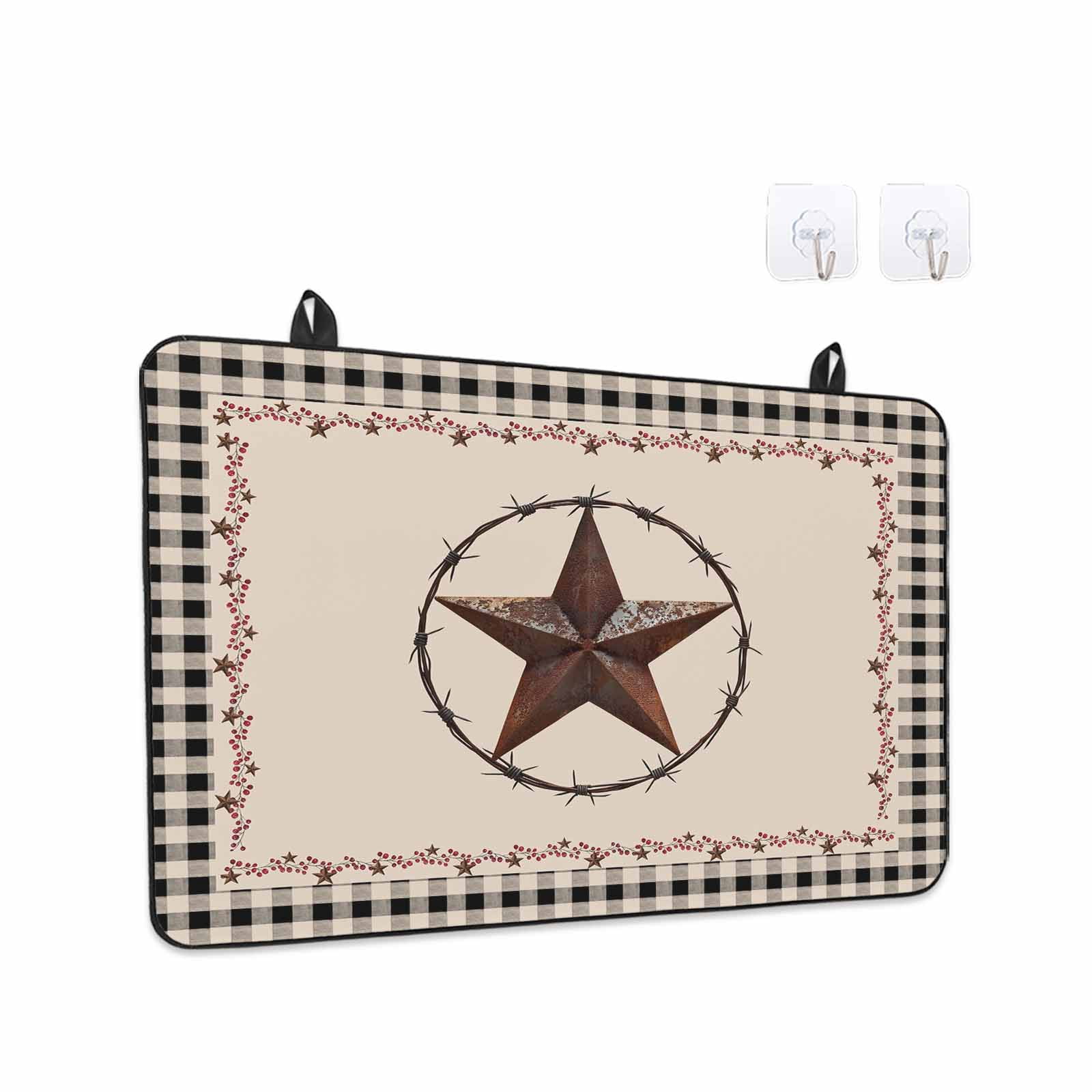 Star Country Stove Top Cover for Electric Stove, Heat-proof & Non Slip Glass Top Stove Cover Protector, Western Texas Farm Black Plaid Brown Berry Kitchen Flat Cooktop Rubber Mat 24x21 Inches