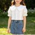 thumbnail image 3 of Odeerbi Camisa de Vestido de Algodón de Las Niñas Flor Bordado de Manga Corta Uniforme de La Escuela Con Bolsillo, 3 of 9