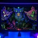 thumbnail image 1 of Tapiz de luz negra de Halloween para pared de dormitorio, tapiz de pared con diseño de búho psicodélico que reacciona a los rayos ultravioleta, 1 of 4