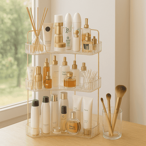 LSFA Corner Bathroom Counter Organizer, Countertop Shelf Makeup Organizer for Bedroom,Dormitory Storage, 3 Tier Transparent Detachable Storage Rack