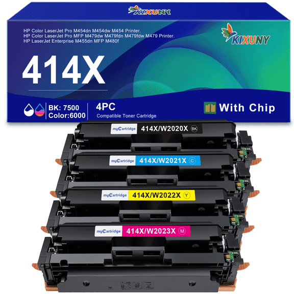 414X Toner Cartridges 4 Pack (with Chip) Compatible for 414X 414A for Color Laserjet Pro MFP M479fdw M479fdn M479dw Pro M454dw M454dn M479 M454 Printer Ink W2020X W2020A