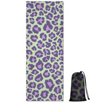 Green and Purple Of Leopard Print Hot Yoga Mat Towel Non Slip for Hot Yoga - Quick-Drying Yoga Mat Cover with 4 Corner Pockets with Travel Bag - Hot Yoga Towel Non Slip 70"x26"