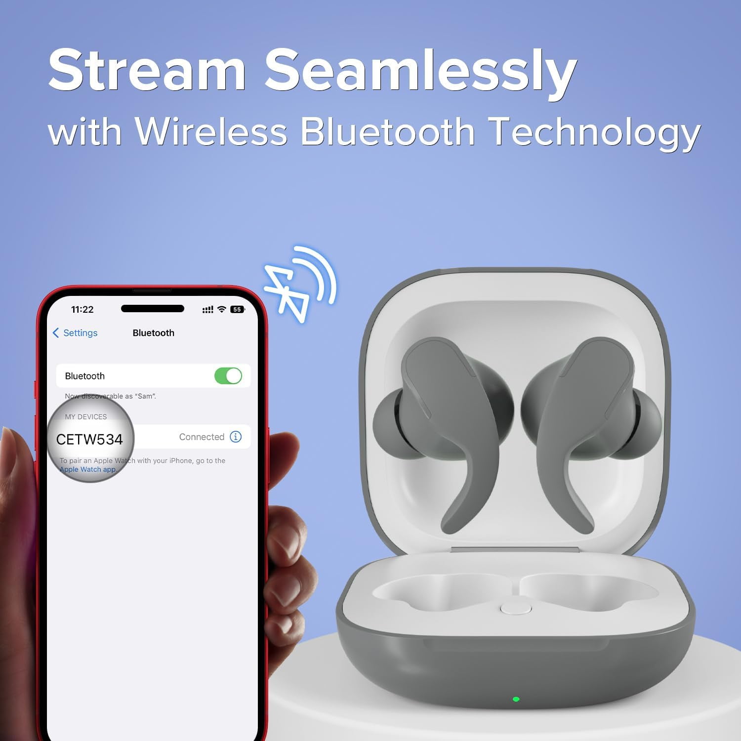 COBY Sports True Wireless Earbuds, Noise-Isolating Bluetooth Earbuds with Secure-Fit Ear Tips, Gray