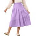 thumbnail image 5 of Miluxas Girl's Boho Maxi Skirt with Pockets - Elastic High Waist Flowy Tiered A-Line Long Skirts for Summer Vacation Purple 4-5 Years, 5 of 7