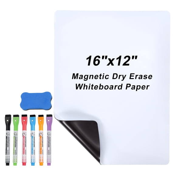 Uxcell 16"x12" Magnetic Dry Erase Whiteboard Paper with Magnetic Marker & Eraser, White