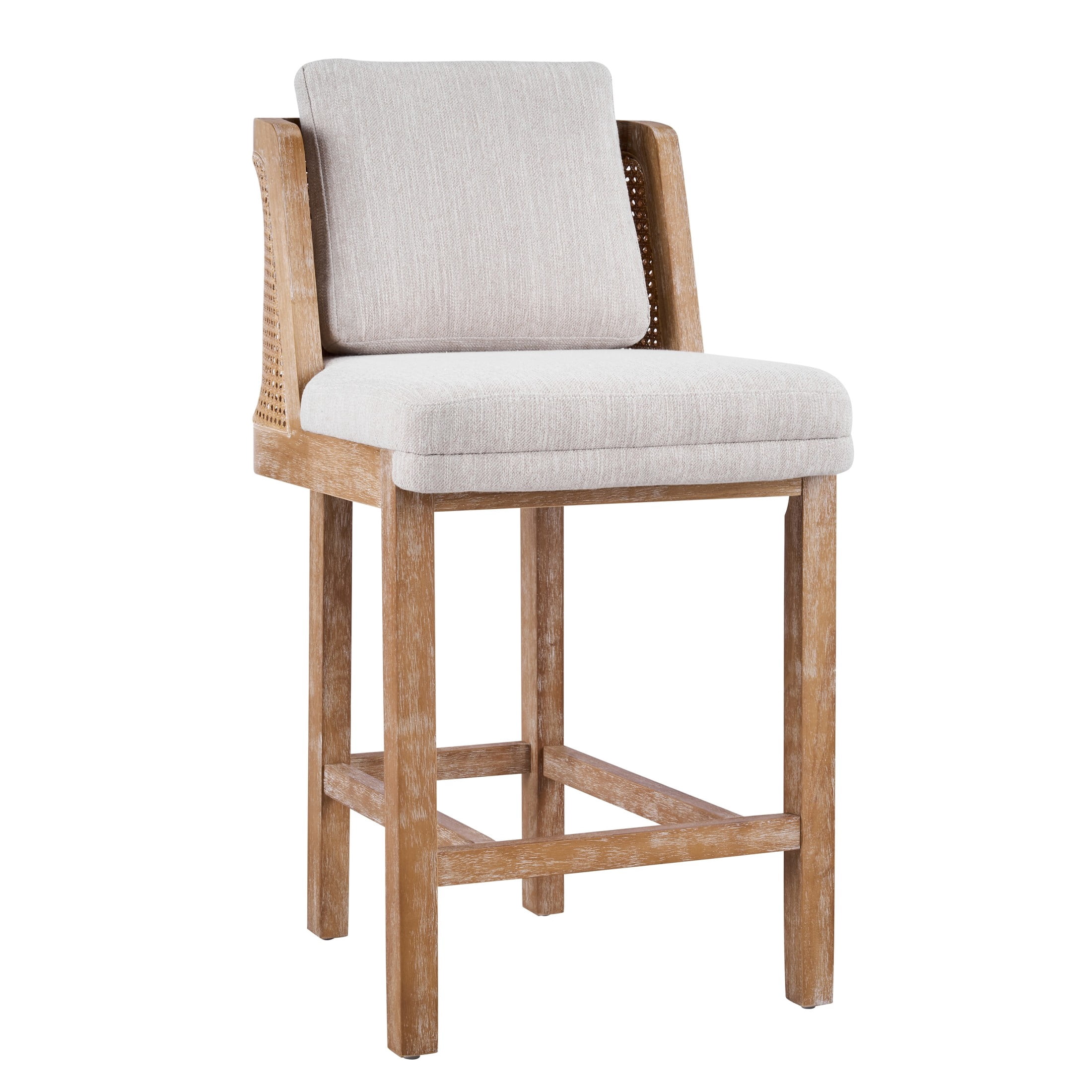 Christopher Knight Home Vintage Wood Counter Stools with Rattan Back and Cushion, Natural+Beige, Set of 2