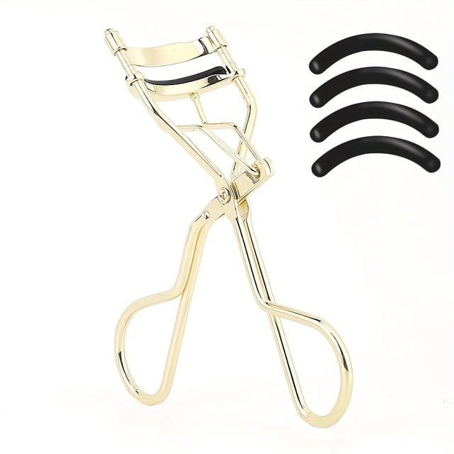 Portable Stainless Steel Professional Eyelash Curler Kit with 4 Replacement Rubber Strips