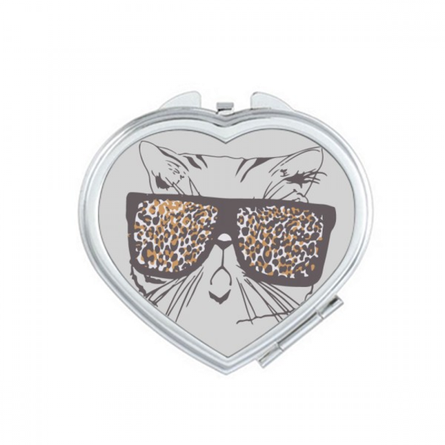 Leopard Print Sunglass Cat Head Animal Mirror Travel Magnification Portable Handheld Pocket Makeup
