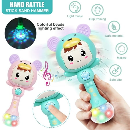 LNKOO Baby Rattle Toys, Infant Shaker, Teether, Electronic Rattle Shaker with Light and Musical Toy Set, Early Educational, Newborn Baby Gifts for 0, 3, 6, 9, 12 Months, Girls, Boys