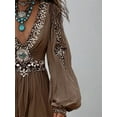 thumbnail image 4 of ZOELNIC Women's Western Boho Patchwork Midi Dress with V-Neck, Puff Sleeves & High-Low Hem, S, 4 of 7