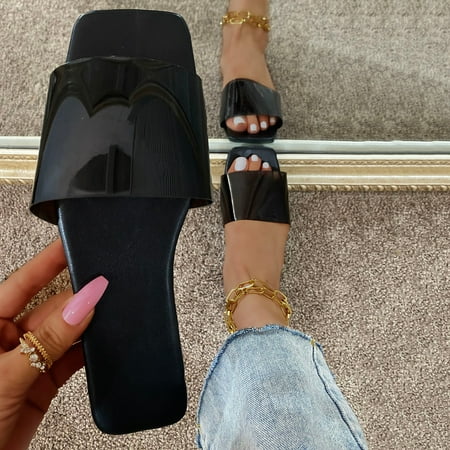 

YTJX Women s Casual Slippers Flat Transparent Square Sandals And Slippers